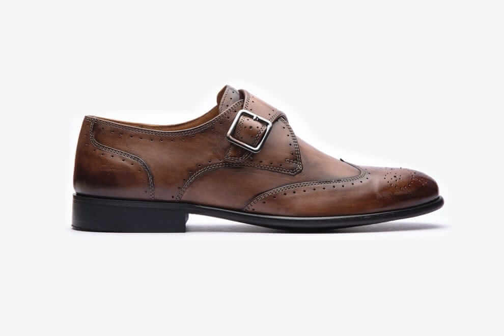 HILL BIRD Minst Brown Handpainted Monkstrap Shoes view 2