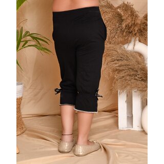 Kids Cave Capri For Girls Casual Solid Cotton Blend (Black Pack of 1) view 2