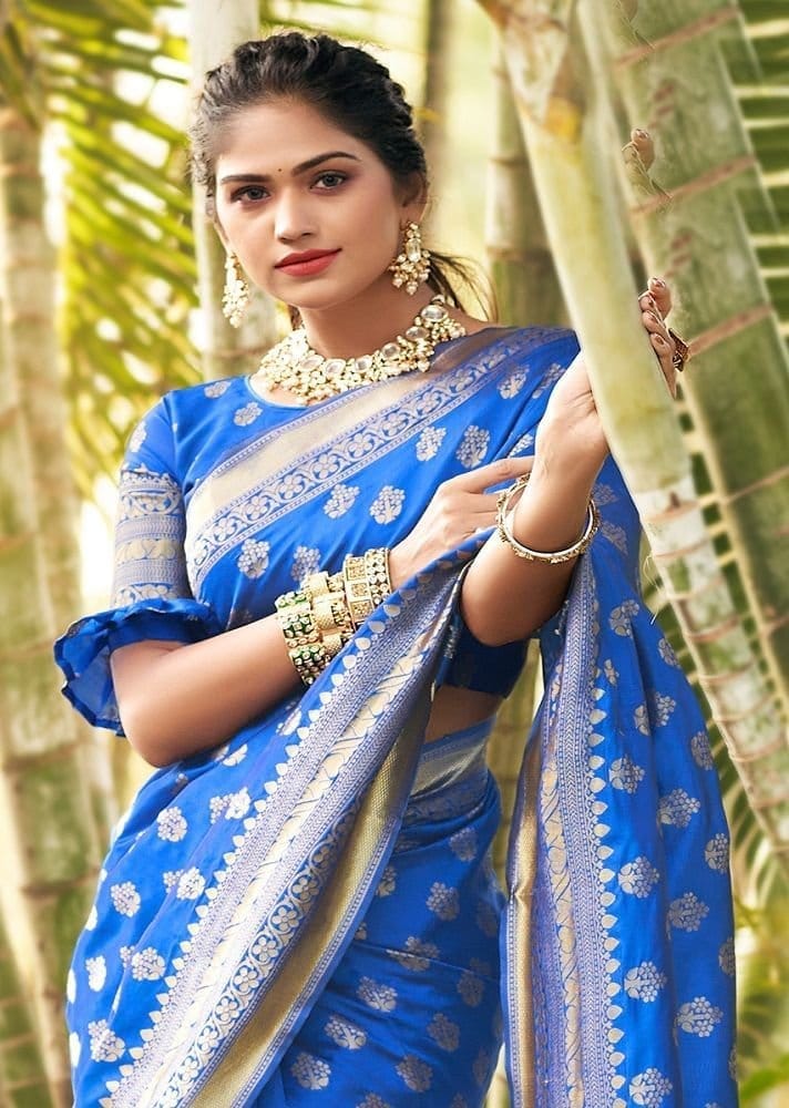 Woven Art Silk Saree in Royal Blue view 2