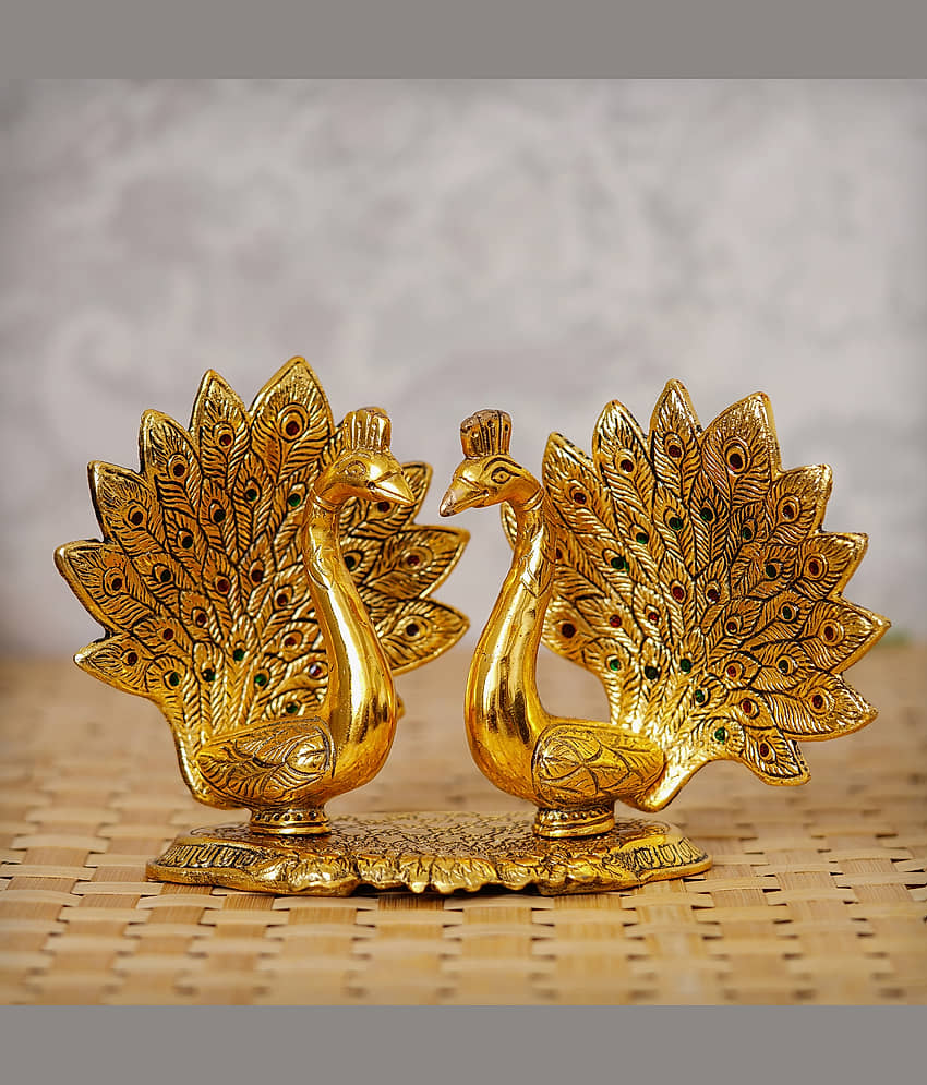 eCraftIndia Gold-Toned Loving Swan With Feather Couple Decorative Metal Figurine Showpiece view 2