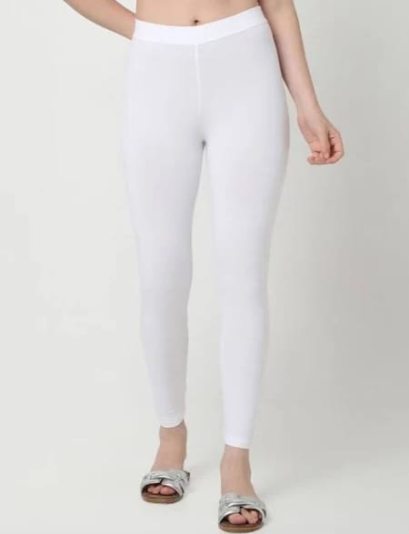 Women's Comfort Fit Cotton Blend White Leggings view 2