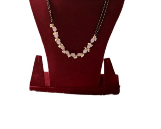 Delicate Pink Beaded Mangalsutra with Golden Beads view 2