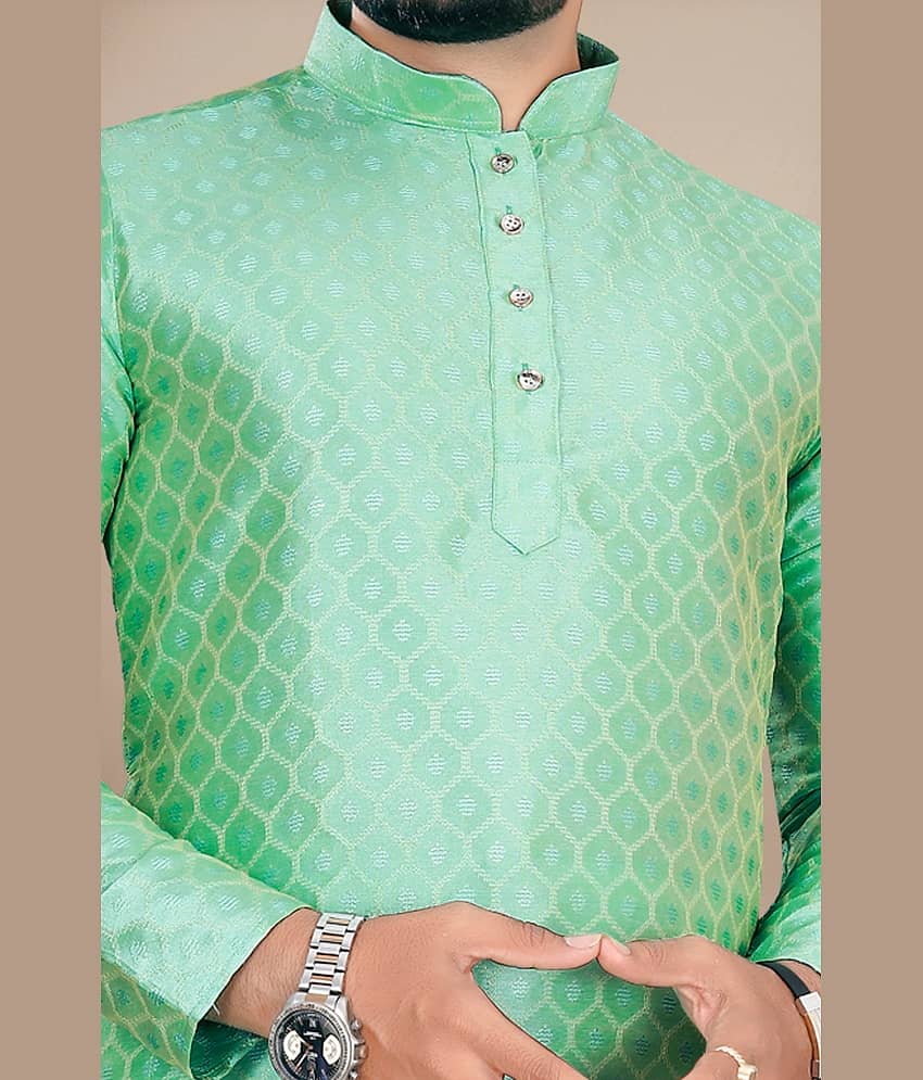 YUG ART Yellow Silk Men's Regular Kurta ( Pack of 1 ) view 2