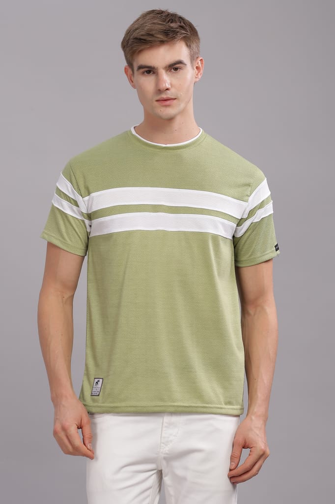 Men Striped Round Neck Polyester Grey T-Shirt view 2
