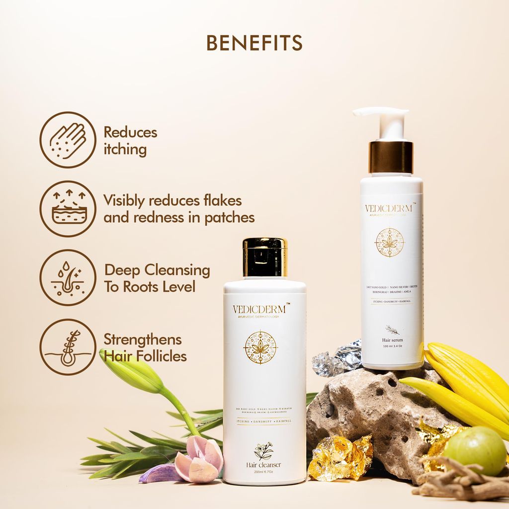 VEDICDERM Sensitive Scalp Bundle | Hair Serum & Cleanser 300ml | Soothes Itchy, Dry & Flaky Scalp | Reduces Irritation, Strengthens Hair & Restores Scalp Health | Sulfate & Paraben-Free (Pack of 3) view 2
