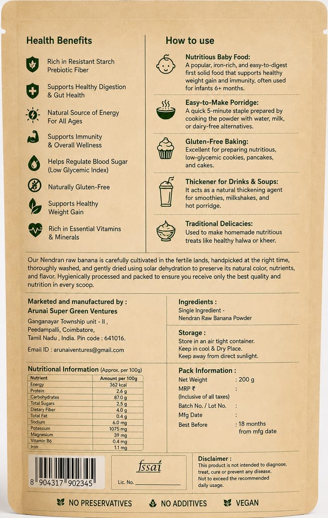 VBotanics Nendran Raw Banana Powder - 100% Natural, 200g Pouch view 2