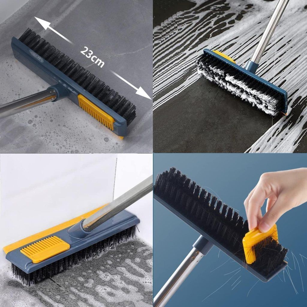 2 in 1 Bathroom Floor Cleaning Brush with Squeegee & Comb | Long Handle Toilet Tile Floor Scrubber Brush for Bathroom, Kitchen & Home Cleaning (Original) view 2