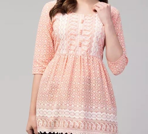Orange Yellow Short Chikankari Kurti view 2