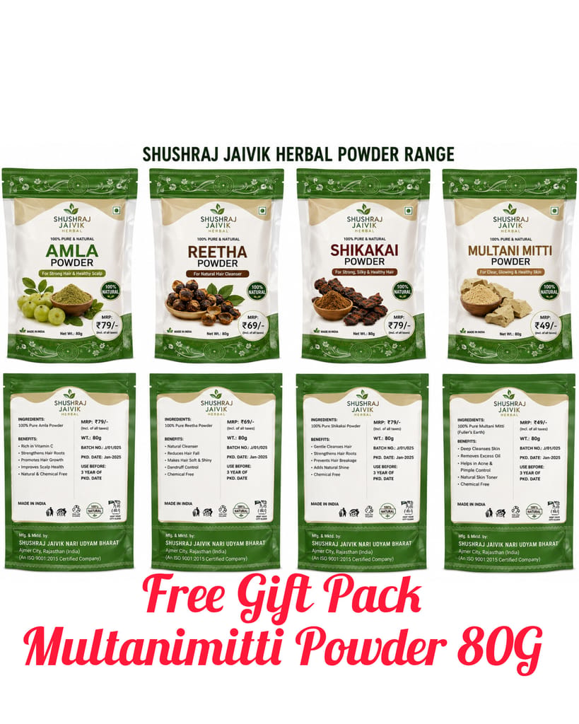 SHUSHRAJ JAIVIK Amla Reetha Shikakai Hair Powder Combo (3 × 80g) with Free Multani Mitti 80g