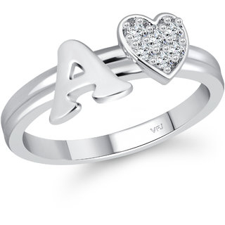 VFJ cz alloy Rhodium plated Valentine collection Initial"A'' Letter with heart ring view 2