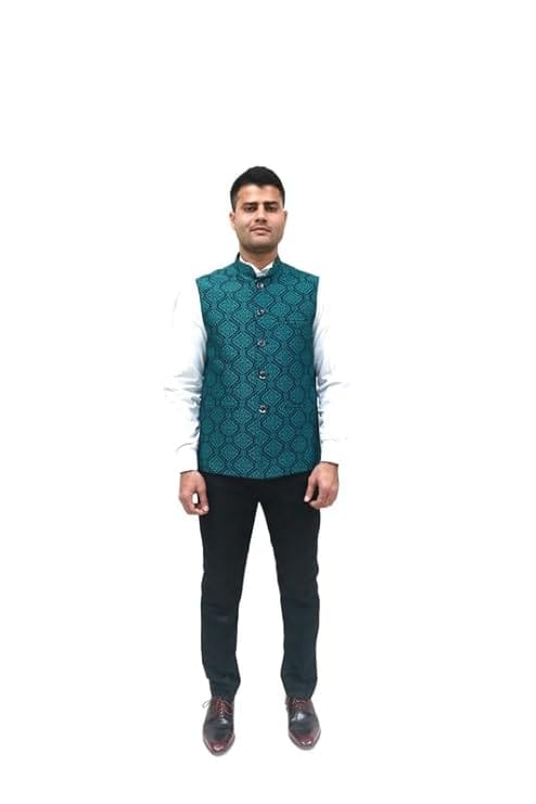Adam In Style - Luxe Jacquard Nehru Vest Coat/Polyester Fabric/Size M/Color Dark Blue view 2