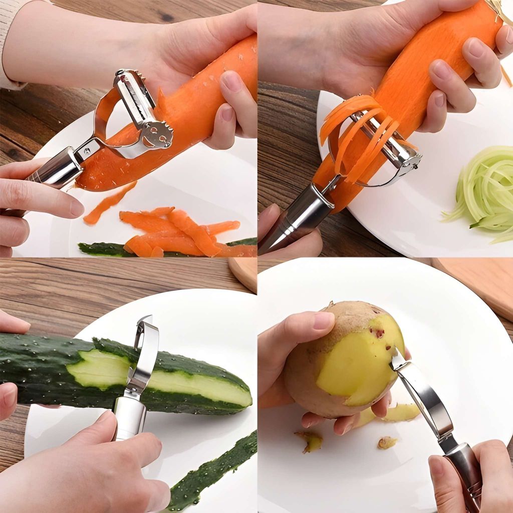 Heavy Duty 3-in-1 Stainless Steel Vegetable Peeler & Slicer Set | Multi-Blade Kitchen Tool | Multipurpose Fruit & Vegetable Peeling, Slicing & Cutting Tool for Kitchen (Original) view 2