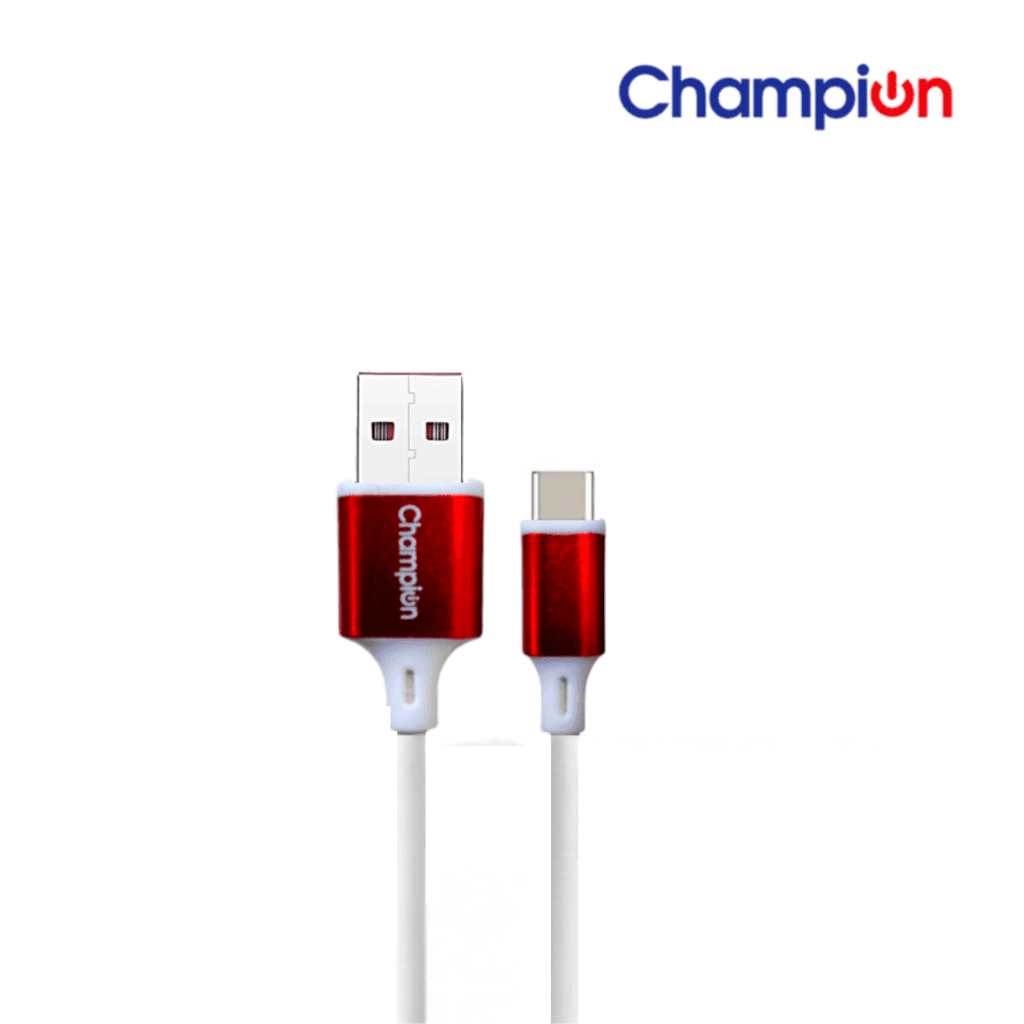 Champion USB to Type-C 3Amp Data Sync & Charging Cable PVC Metal 1Mtr (White/Red) view 2