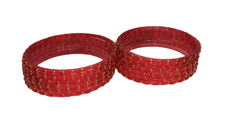 Red Glass Bangles Set with Golden Studs | Traditional Indian Jewelry for Women view 2