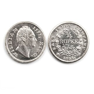 Silver-plated 1/4 Rupee 1835 King William IIII, British India Fancy old Series view 2