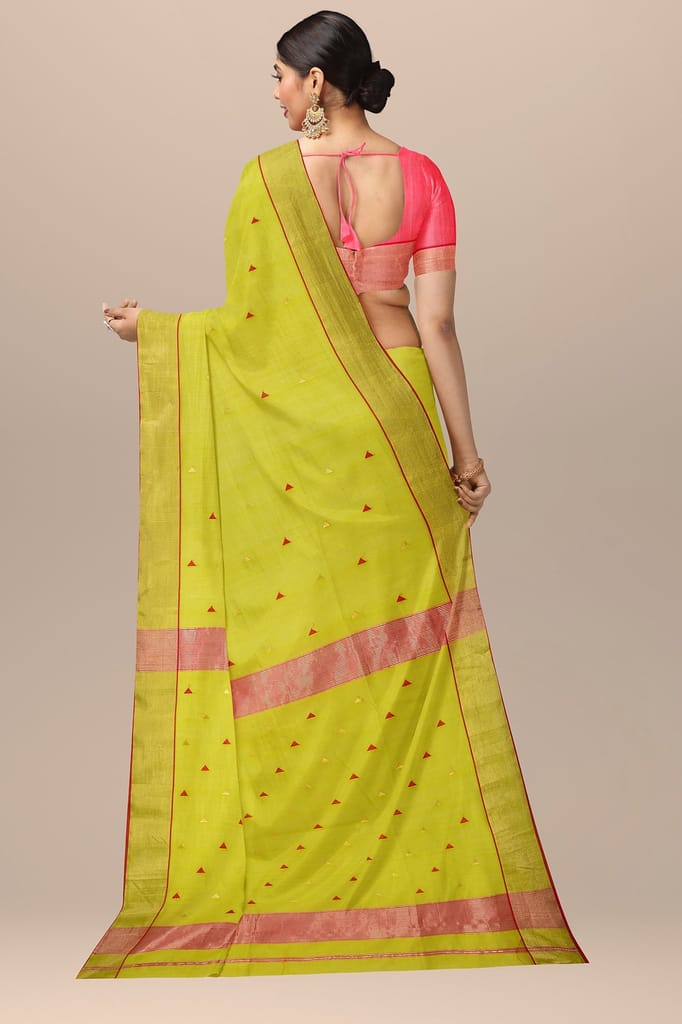 Olive Green Buti Handwoven Maheshwari Silk Saree SKU -BS10005 view 2