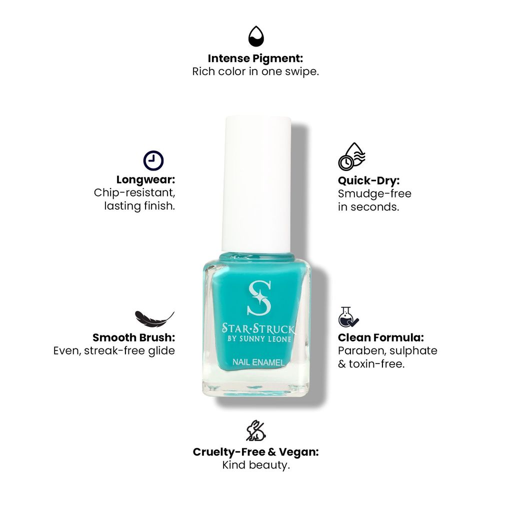 StarStruck by Sunny Leone - Island Blue - Glossy Nail Polish | Mirror-Like Shine & Longwear Color | Quick Dry Formula view 2