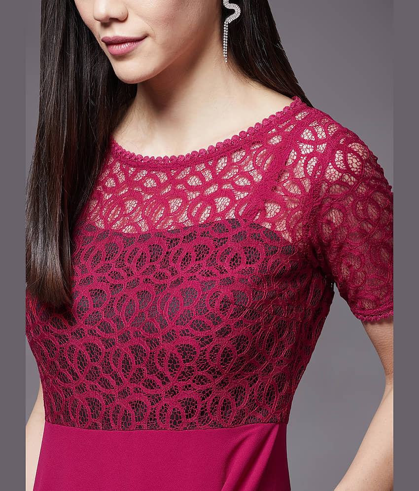 Miss Chase Women Georgette Solid Fit & Flare Dress ( Pink ) view 2