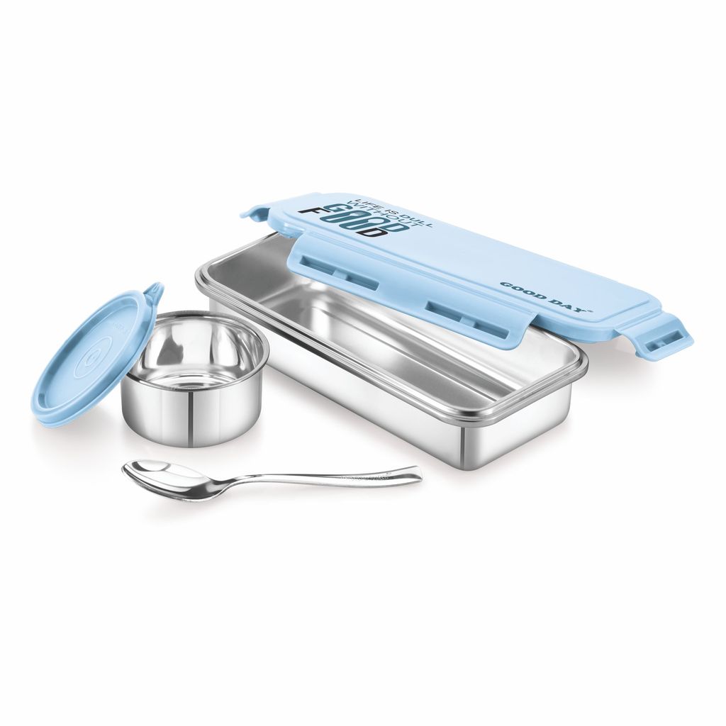 Good Day Passion Stainless Steel Lunch Box with Airtight Lid, (600ml+150ml), Blue view 2