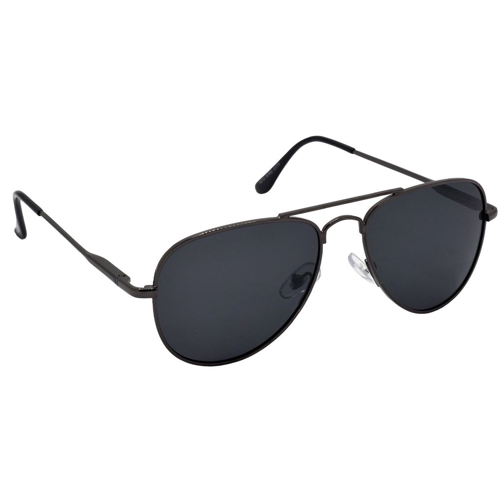Stylish Pilot Full-Frame Metal Polarized Sunglasses for Men and Women | Black Lens and Grey Frame | HRS-KC1013-GRY-BK-P view 2