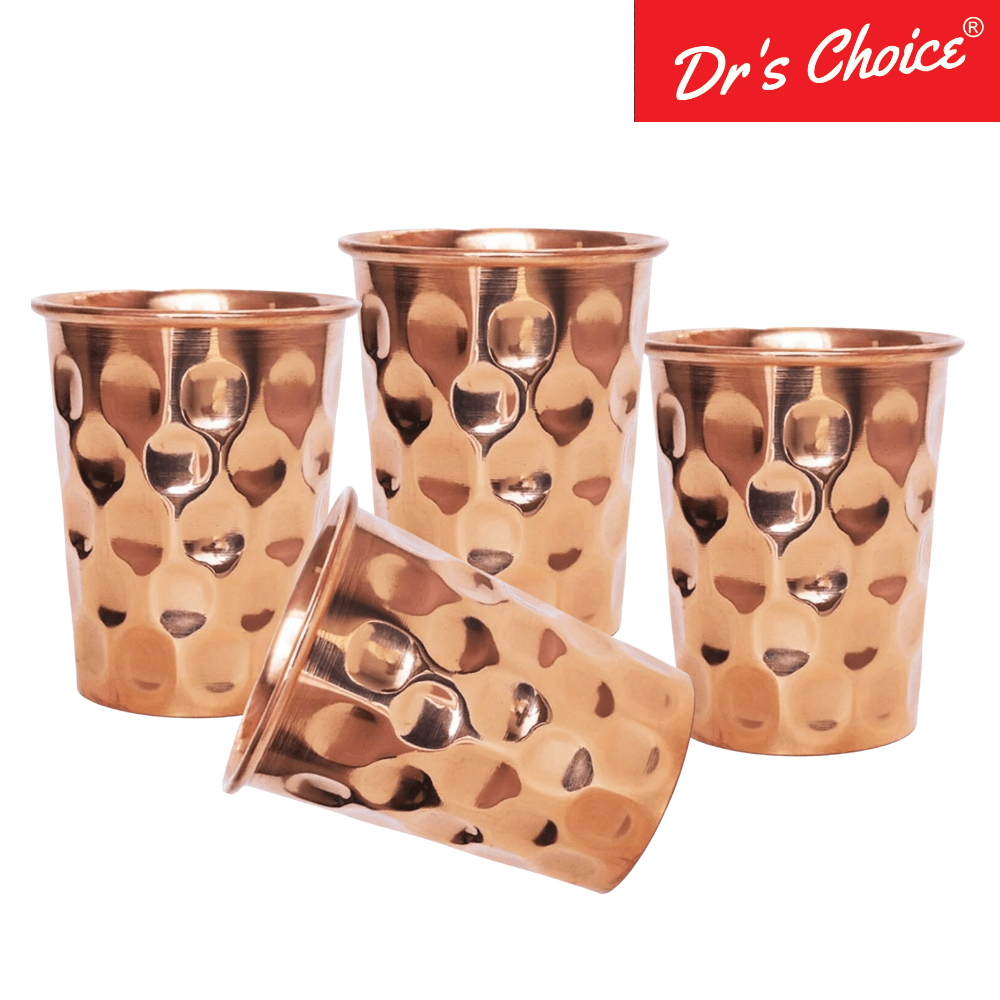 Dr's Choice Pure Copper Diamond Design Water Glass Set of 4pc view 2