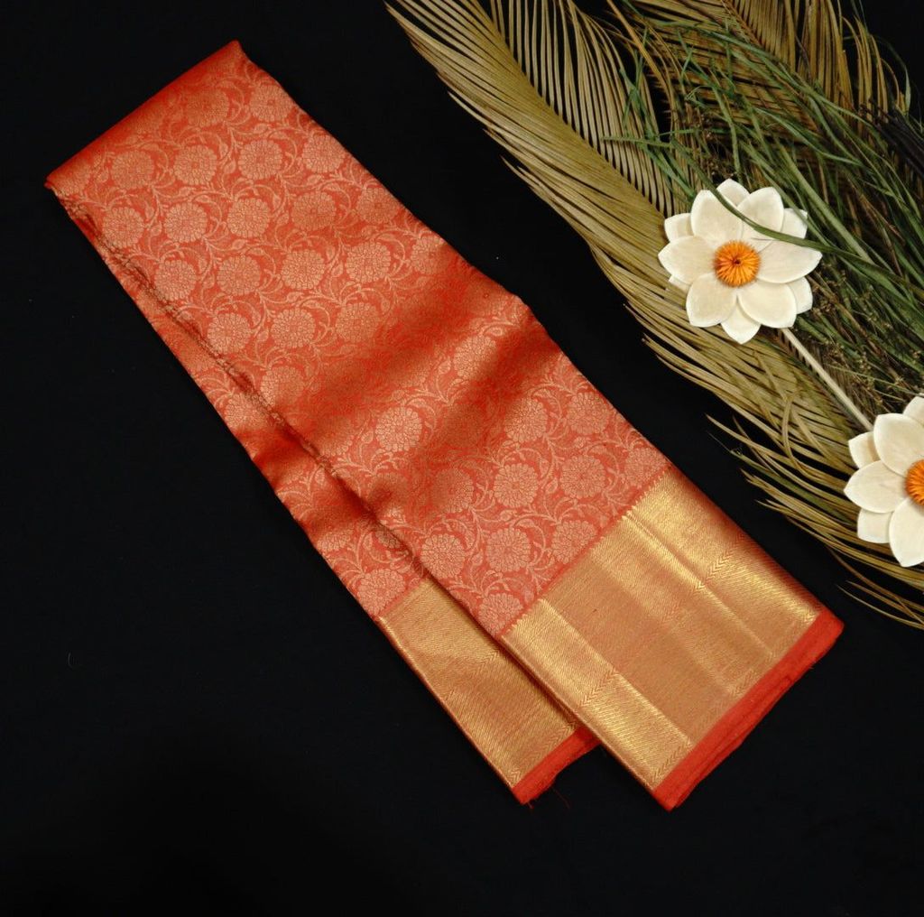 Chilli Red Jacquard Bridal Kanchipuram Pure Zari Silk Saree view 2