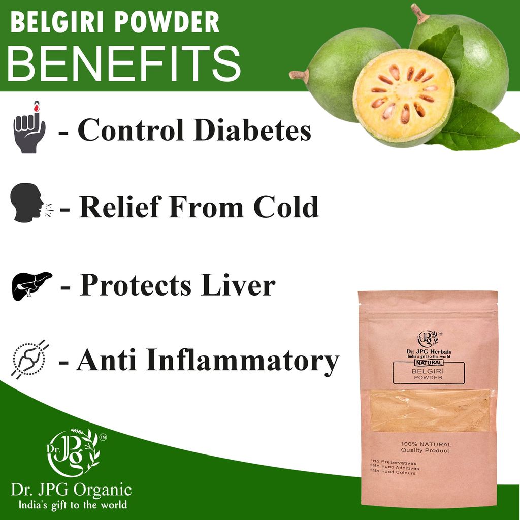 Dr. JPG Organic Herbals Bel giri powder/ Bael Fruit Powder 200g / Wood Apple/Bilva Fruit Powder/Aegle Marmelos/India Organic Certified/Herbal Supplement view 2