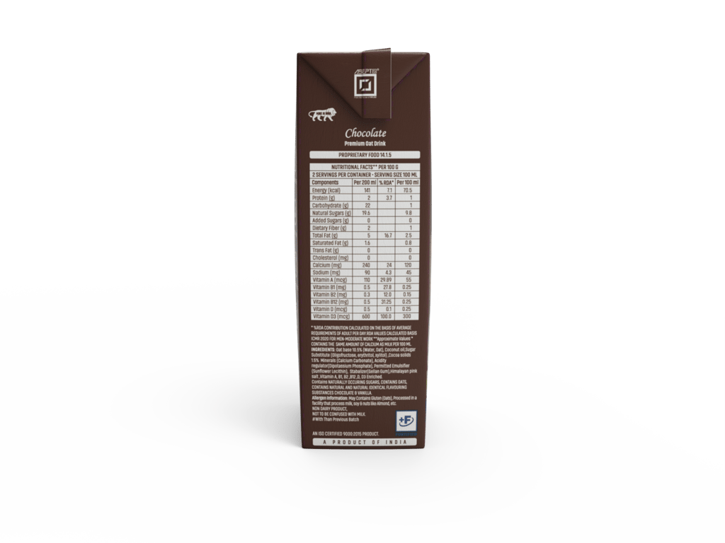 OATEY Chocolate Oat Drink - Non-dairy, Vegan, Nut/Soy free, No-added sugar, 200ml (Pack of 8) view 2
