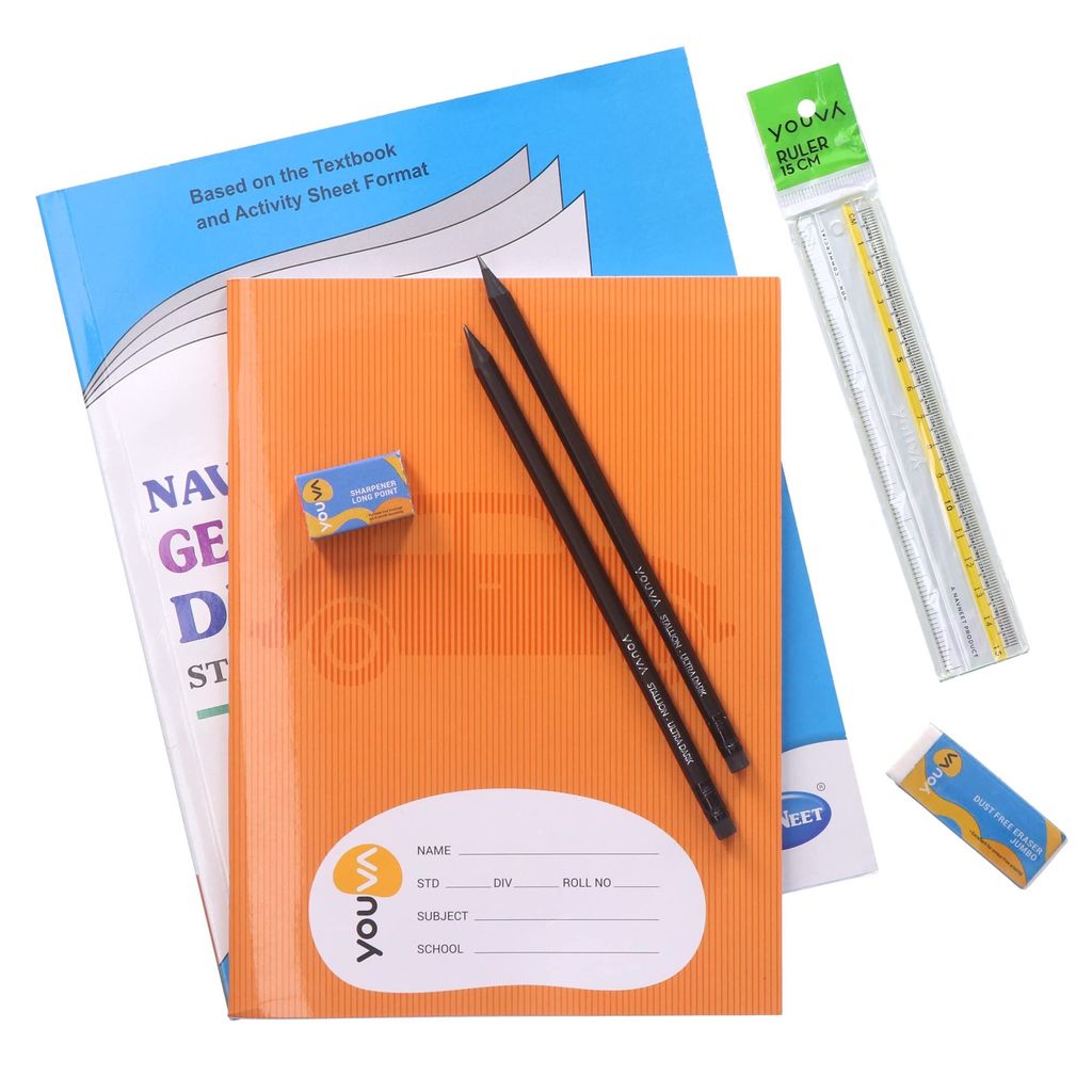 Navneet Youva Happiness Combo Geography Study Kit 1 (1 Digest + 1 Notebook + 2 Pencils + 1 Sharpener + 1 Eraser + Scale), Multi Colour (23893) view 2