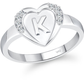 VFJ cz alloy Rhodium plated Valentine collection Initial"K"Letter in heart ring view 2