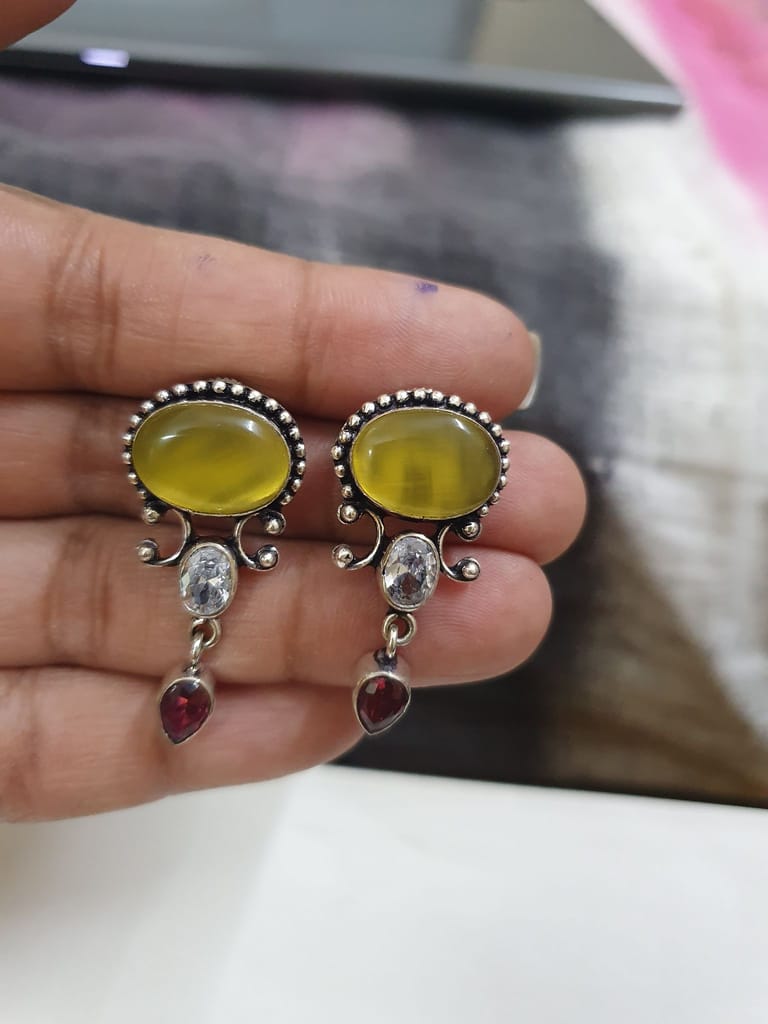 German Silver Oxidized Drop Earrings view 2