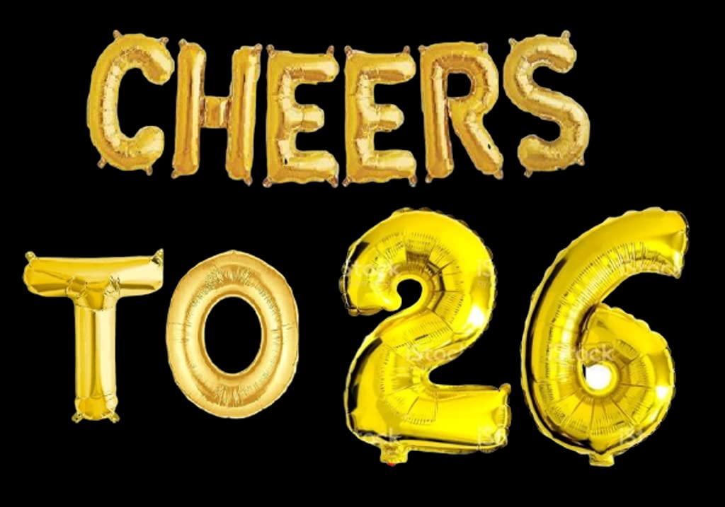 Partyzon Gold Cheers to Birthday Foil Balloon Combo Party Decoration for Anniversary Celebration 16 Inches view 2