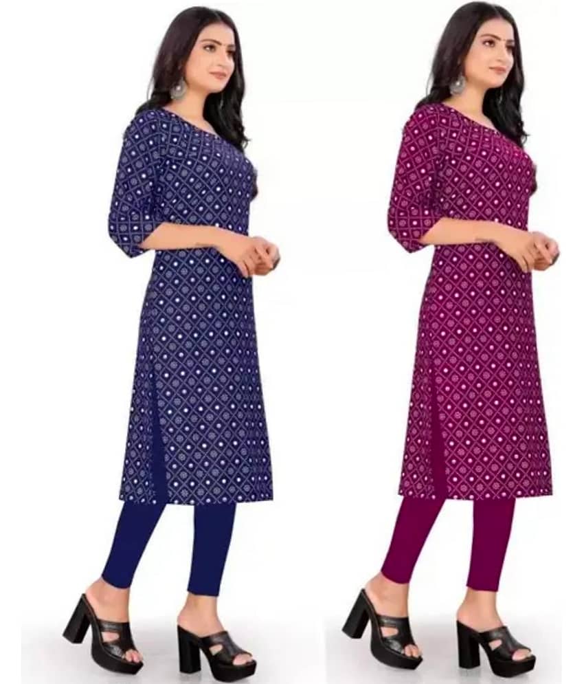 VACHHARAJ GROUP Pack of 2 Crepe Printed Straight Women's Kurti - ( Maroon,Blue ) view 2