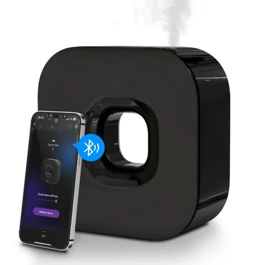 Latest Aroma Diffuser Waterless Essential Oil Diffuser - Bluetooth Cordless Aromatherapy Diffuser with App Control, Smart Timer Setting, Hang-up Design and Wide Coverage for Home, Office, Hotel and SPA - Black (1 Units)
