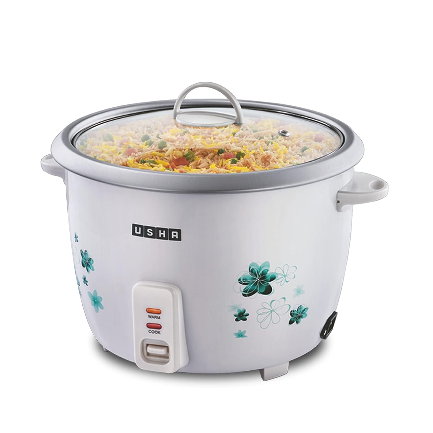 USHA RC28GS1 Steamer 1000 Watt Automatic Rice Cooker 2.8 Litres with Powerful Heating Element, Keep Rice Warm for 5 Hrs, Steamer, Trivet Plate & more accessories, 5 Yrs Warranty - White