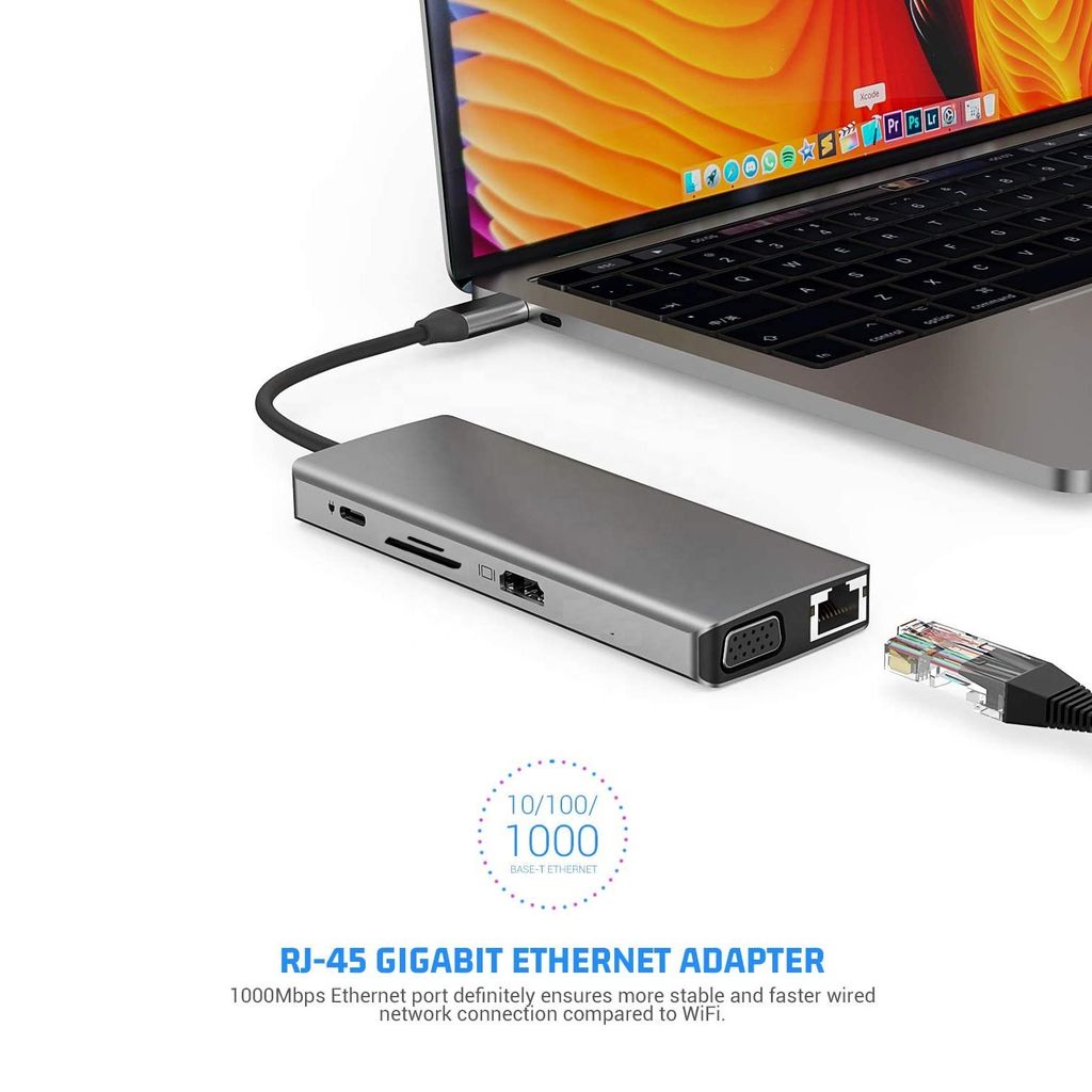 AUSHA 13-in-1 USB Type-C Docking Station | 4K HDMI, VGA, Gigabit Ethernet, 100W PD, Multi Card Reader, USB 3.0 Hub view 2
