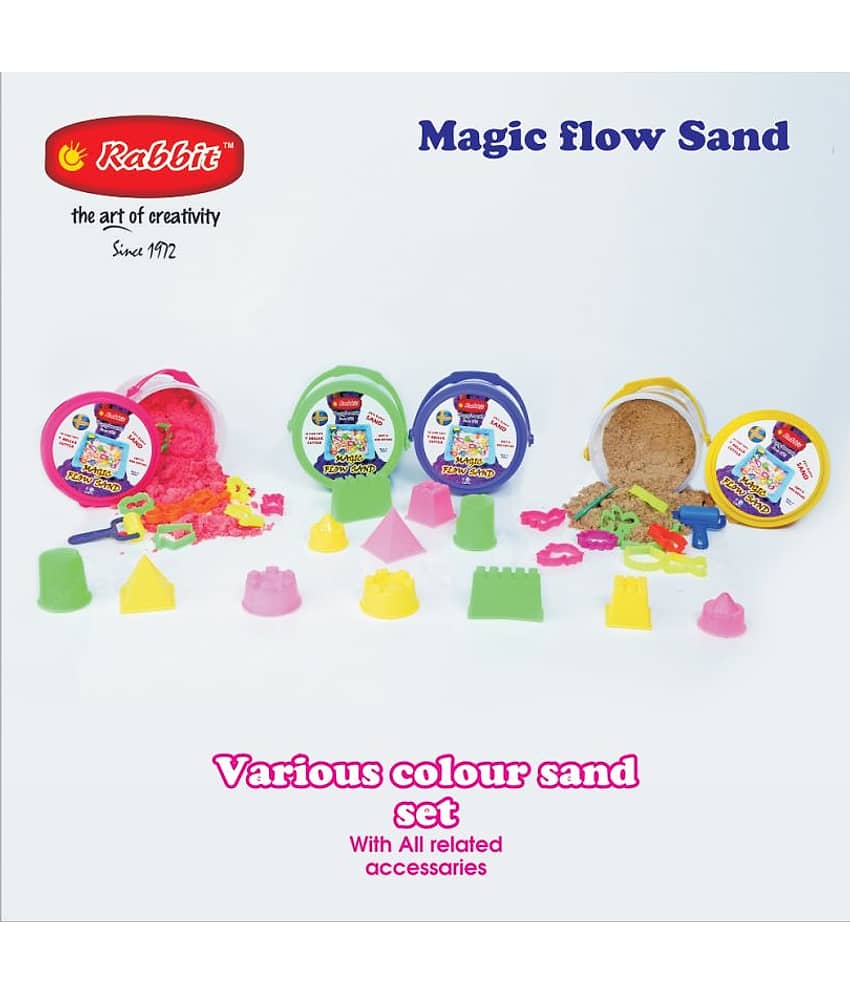 RABBIT'S 4 Magic Flow Play Sand buckets+2 Castle Sand TOYS+ SAND TOYS |Kinetic Play Sand for kids|Outdoor Play Sand for Kids|Child Safe|Hobby kits for kids|Indoor Play Sand for Kids|Play Sand for kids with Sand toys|DIY Kits|Creative kits for kids|Age 3+ view 2