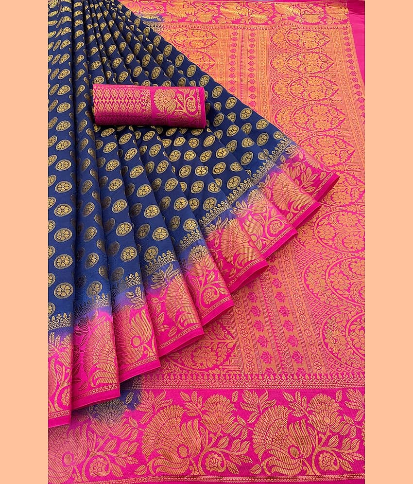 Prijari Banarasi Silk Woven Saree With Unstitched Blouse Piece ( Green )