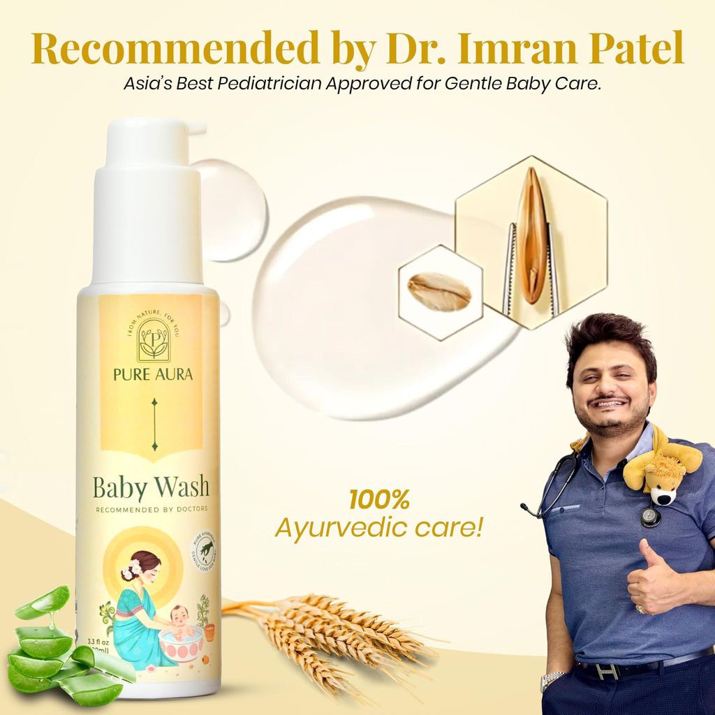 Pure Aura Baby Body Wash 100 ml | Infused with 12 Ayurvedic Herbs | Tear-Free & Gentle Formula | Natural Hydration for Baby's Skin | Doctors Recommended | Vegan, Cruelty-Free | Safe for Newborns & Kids view 2