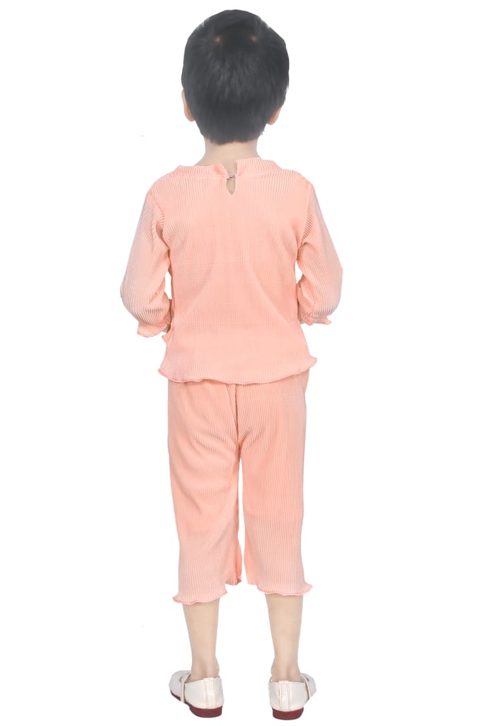 Peach Ruffle Sleeve Top and Pants Set for Girls view 2