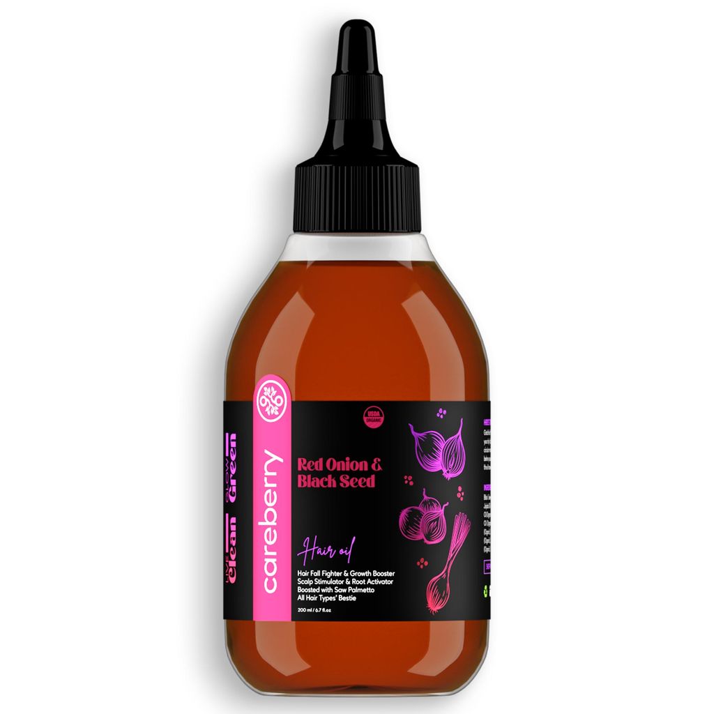 Careberry 100% Organic Red Onion & Black Seed Extract Oil, Hair Growth & Hair Fall Control, 100% Natural & Cold Pressed, Ayush Certified Ayurvedic 200ml view 2