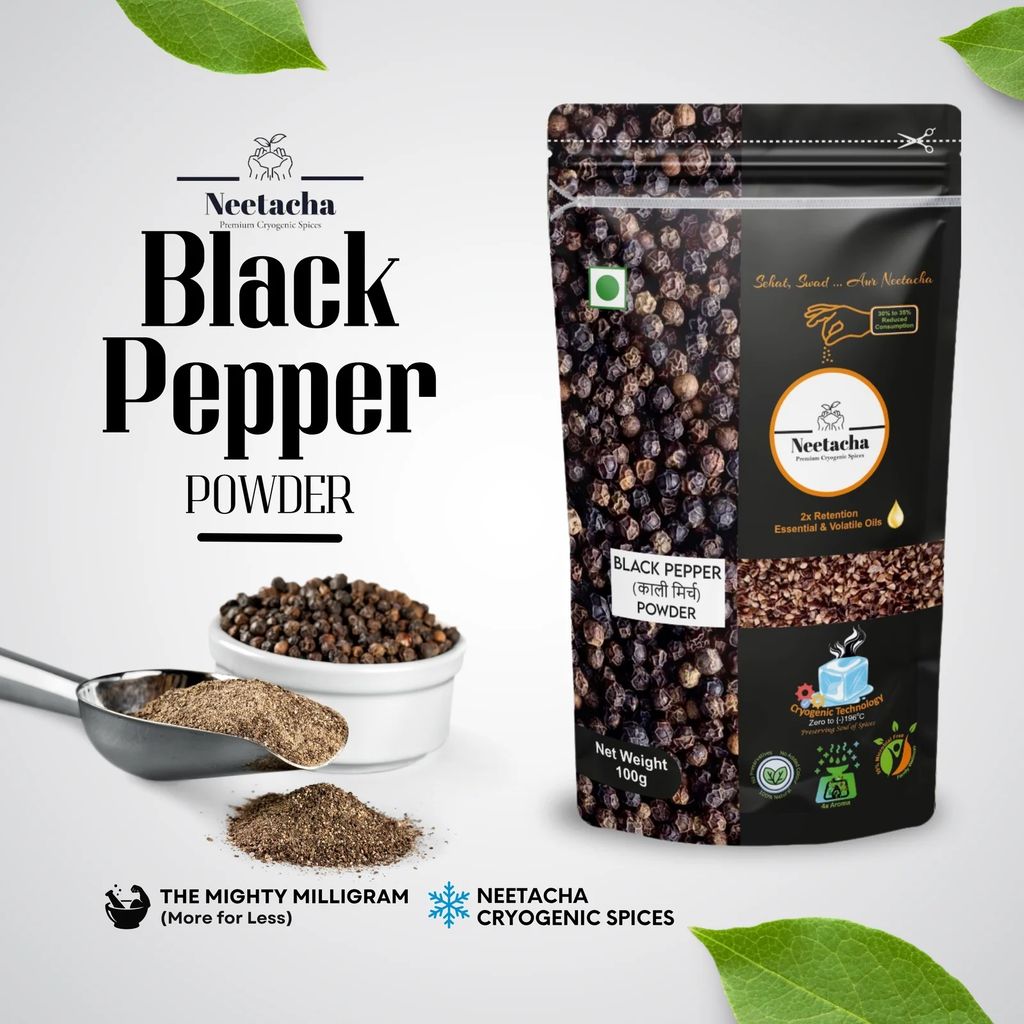 NEETACHA ENTERPRISES LLP. Premium Cryogenic Black Pepper (Kali Mirch) Powder, Kala Mari, Nall Mariyalapudi I 100g I No Preservatives I Pure & Natural I @ 35%reduced consumption I Versatile spice for soups, salad dressings, sandwiches etc
