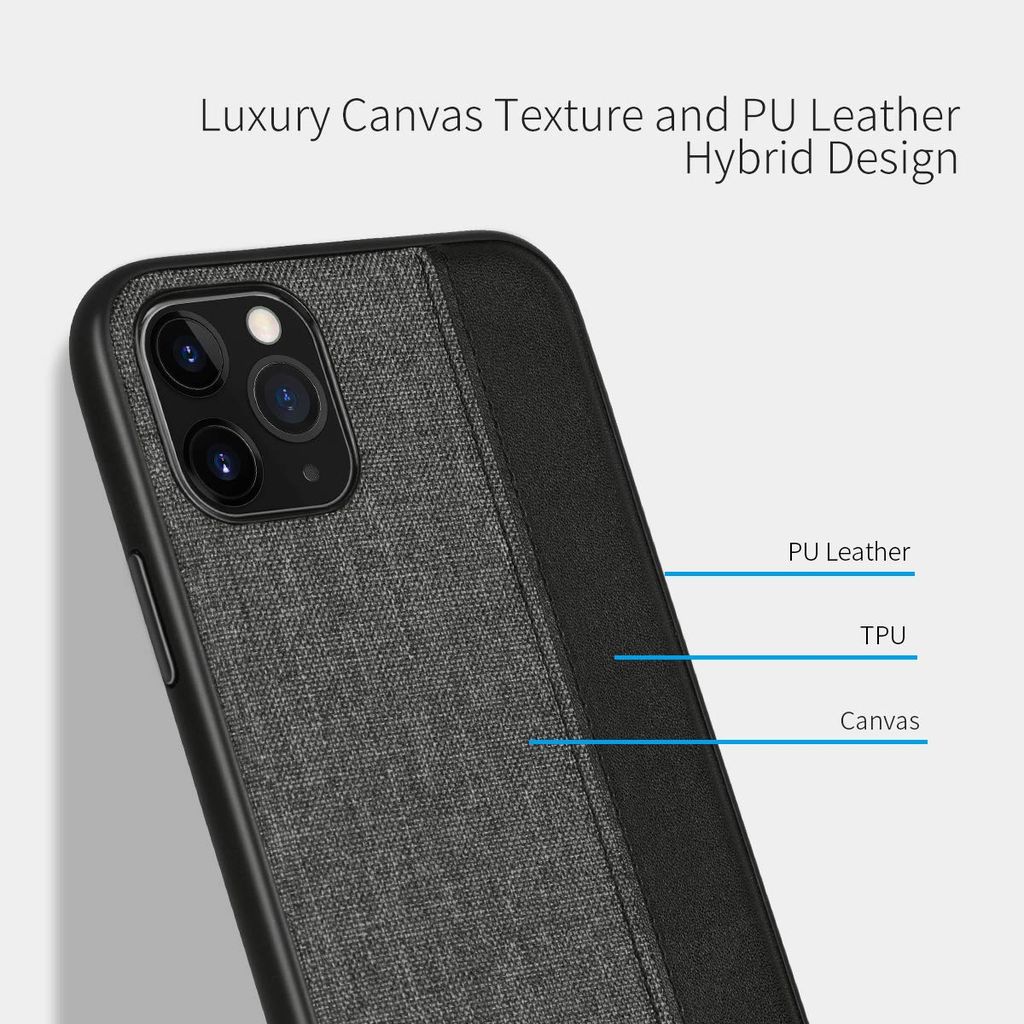 Memumi Premium Series Canvas/Leather Back Cover for Apple iPhone 11 Pro Shockproof - Grey (5.8") view 2
