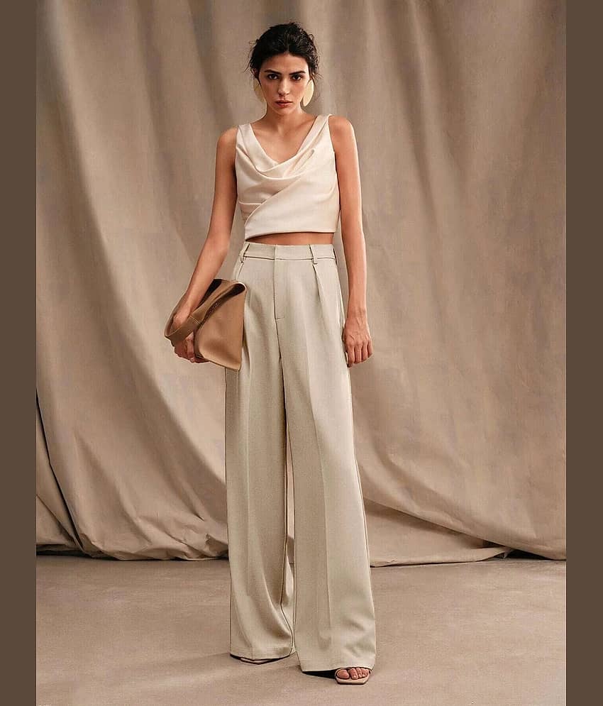 kotty Women Lycra Formal Trousers ( Beige ) view 2