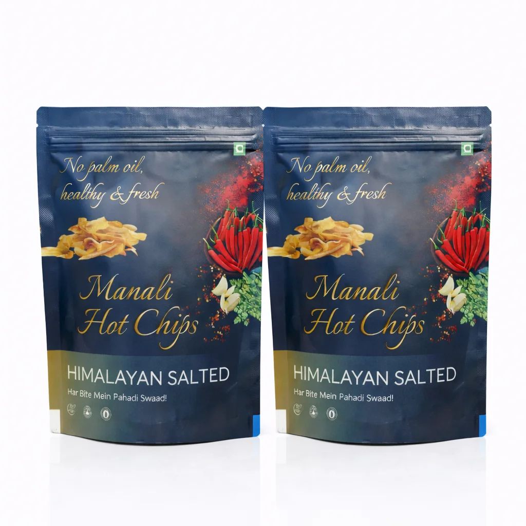 Manali Hot Chips Organic Himalayan Salted Banana Flavor 55g | Farm Fresh Thin & Crunchy Crispy Snack | No Palm Oil(Pack of 2)