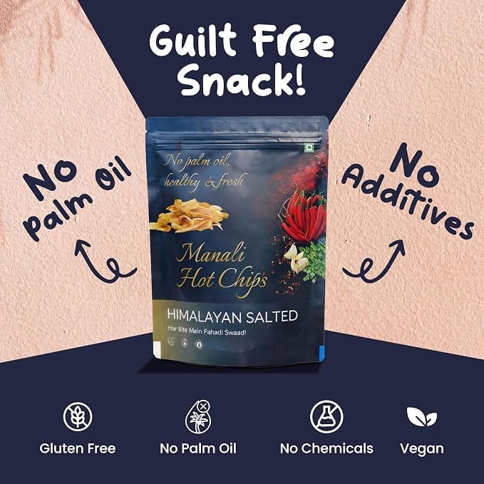 Manali Hot Chips Organic Himalayan Salted Banana Flavor 55g | Farm Fresh Thin & Crunchy Crispy Snack | No Palm Oil(Pack of 2) view 2