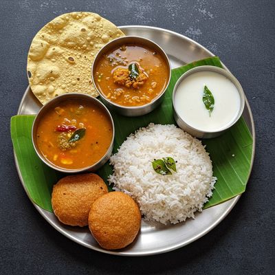 Rice & Sambar + Papad + Bonda + Buttermilk