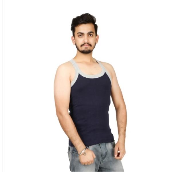 Men's Round Neck Vest Blue (Pack of 01 Pcs) view 2