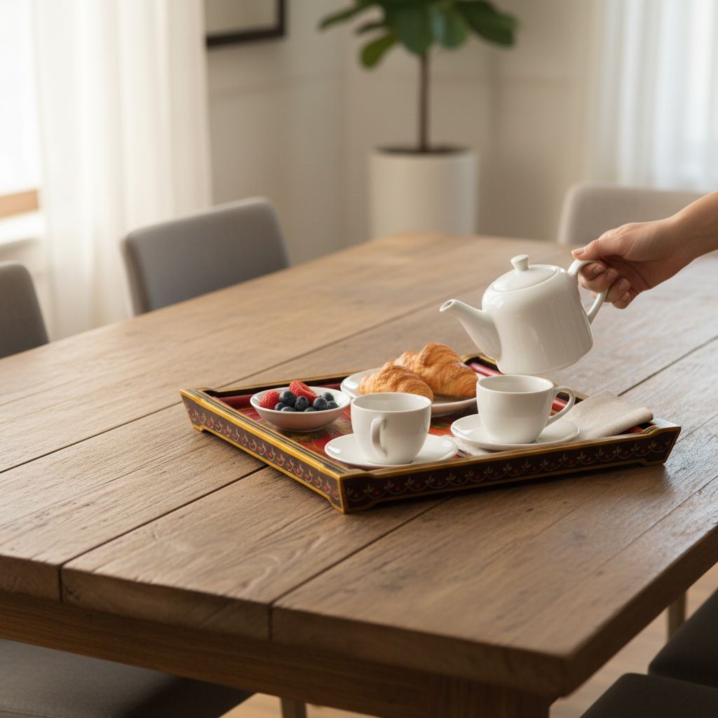 Hand-Painted Traditional Wooden Decorative Tray view 2