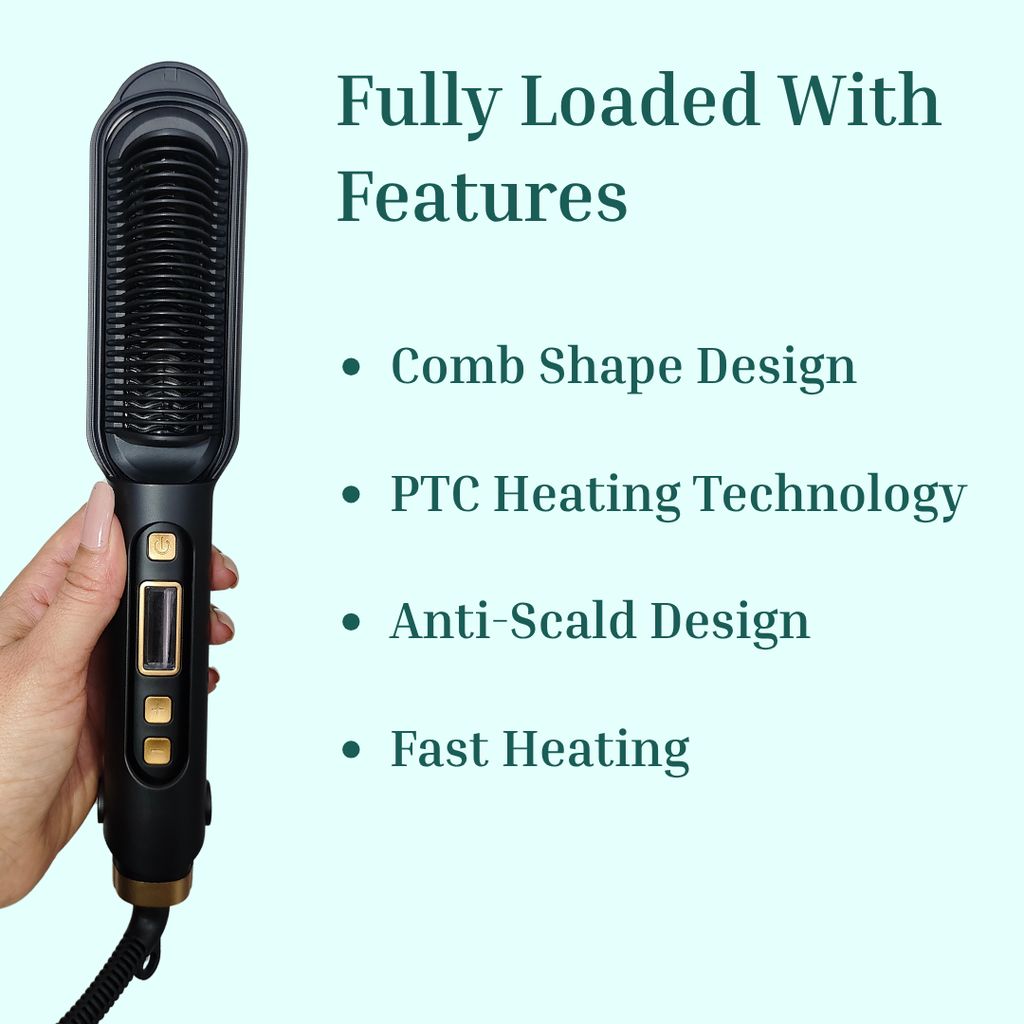 Ktein Hair Straightener Comb Brush for Women | Dual Ceramic Plates + Anti-Scald Design | PTC Fast Heating | Adjustable Temperature 180°F to 450°F | Professional Hair Styling Tool view 2